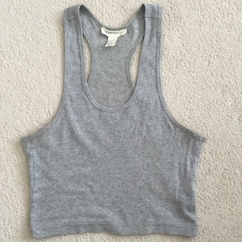 Gray Ribbed Racerback Crop Tank Top - size M - Picture 1 of 3